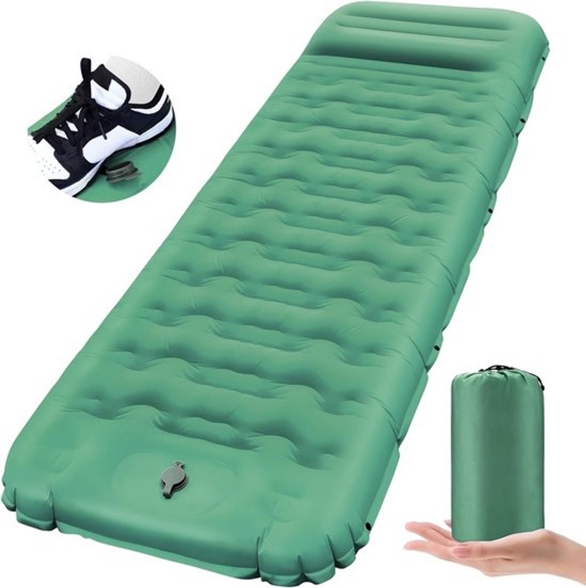 Zelfopblazende Slaapmat - Luchtbed Kamperen - Outdoor Slapen - Voetpomp 12cm Dik - 195x64cm - Groen