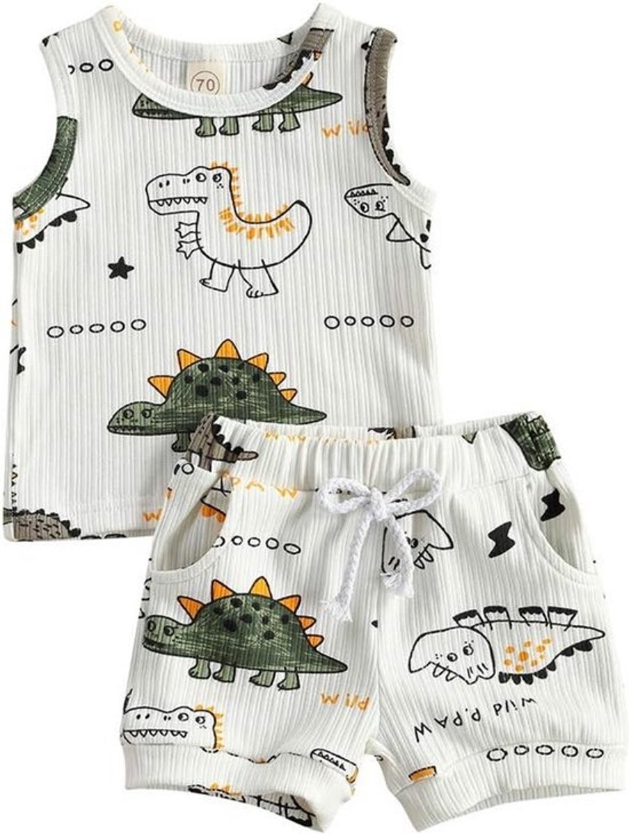 Schattige Zomer Kledingset voor Baby Jongens - Mouwloze Top en Palmprint Shorts