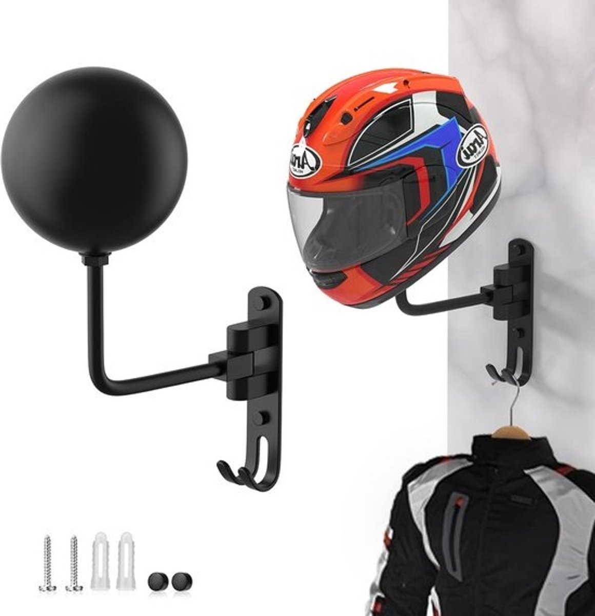 Draaibare Helm Houder voor Muur - Universele Hanger voor Motorhelm, Fietshelm en Sportkleding