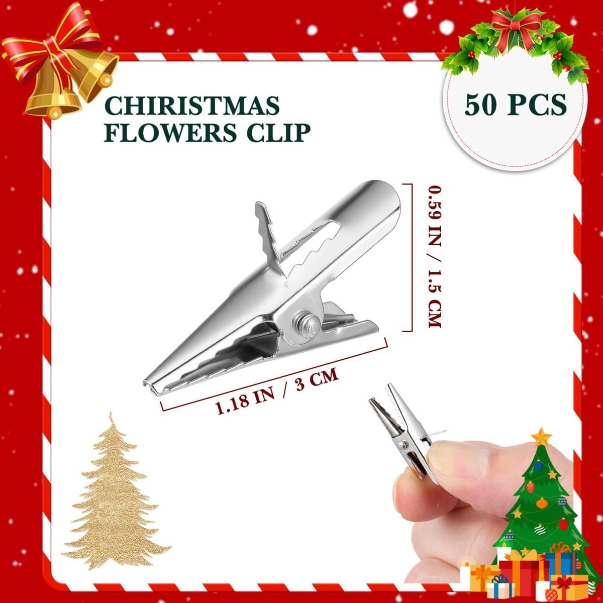 50 Stuks - kerst decoratieve metalen clips - kerstboomversiering clips - Eeendenbek ontwerp metalen clips - Kerstboomveerklemmen - voor foto's, visitekaartjes, notities, kleine voorwerpen - Voor kerstboom, bloemen, DIY decoraties voor kerst, kransen – foto 4