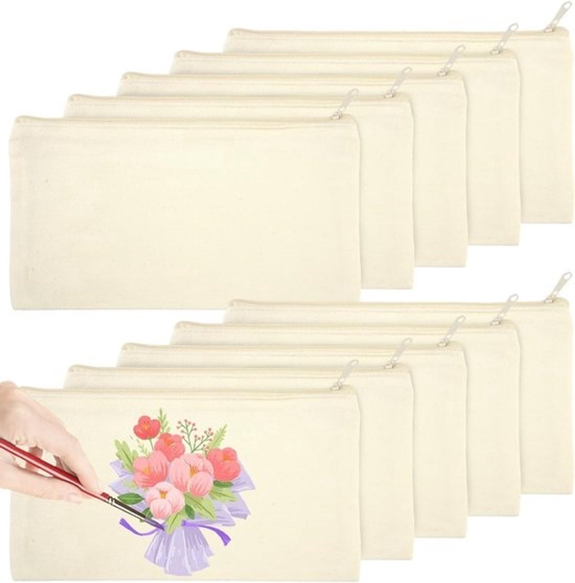10 Stuks DIY Lege Stoffen Tassen 21x12cm voor Schilderen, Make-up Organizers en Reistassen in Beige