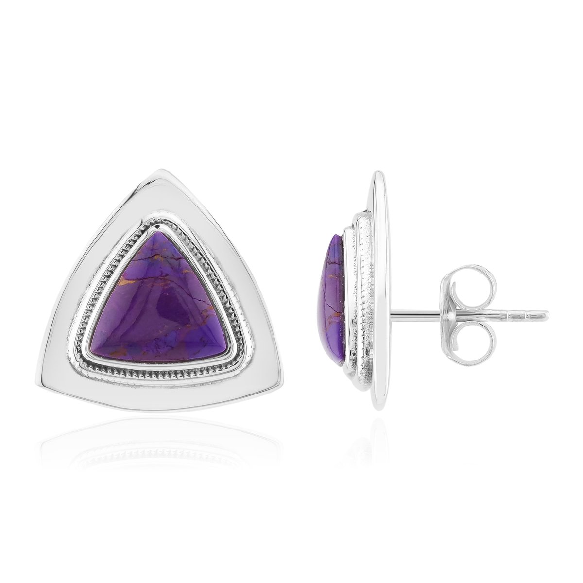 Cavill - Paarse Kingman Mohave Turkoois Oorbellen - 925 Sterling Zilver Geoxideerd - Triljant Cabochon 2,679 ct - Luxe Handgeslepen Oorbellen