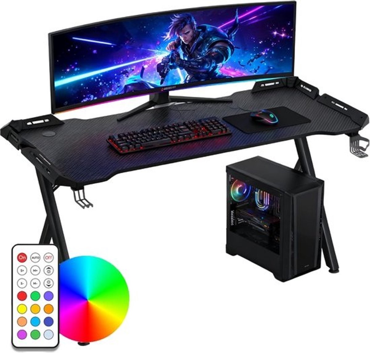Ergonomisch LED Gaming Bureau met RGB verlichting en Kabelmanagement