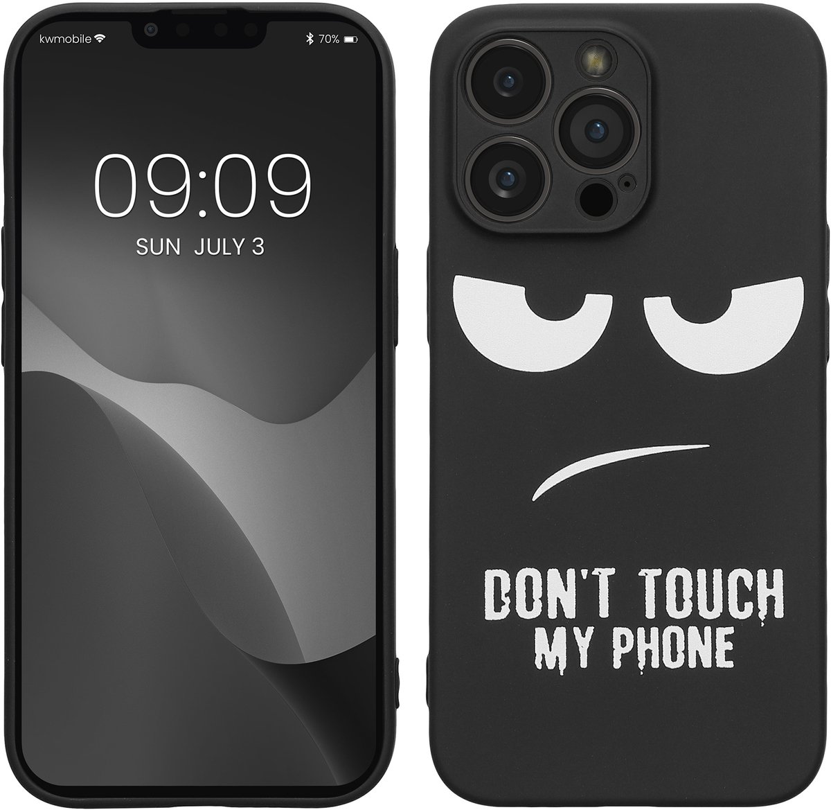 kwmobile telefoonhoesje geschikt voor Apple iPhone 13 Pro - Hoesje voor smartphone in wit / zwart - Backcover van TPU - Don't Touch My Phone design