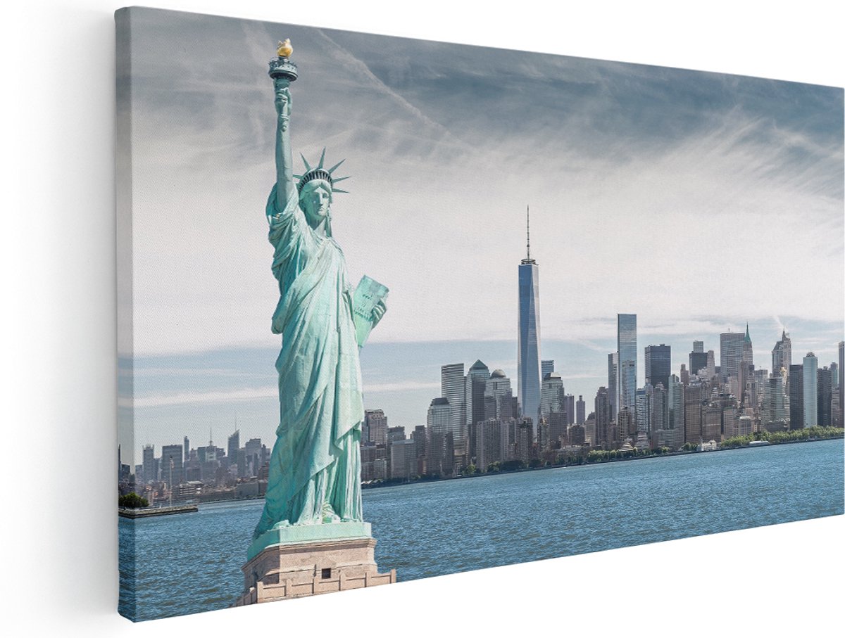 Artaza Canvas Schilderij Vrijheidsbeeld In New York - 160x80 cm - Groot - Wanddecoratie Woonkamer - Schilderijen - Muurdecoratie