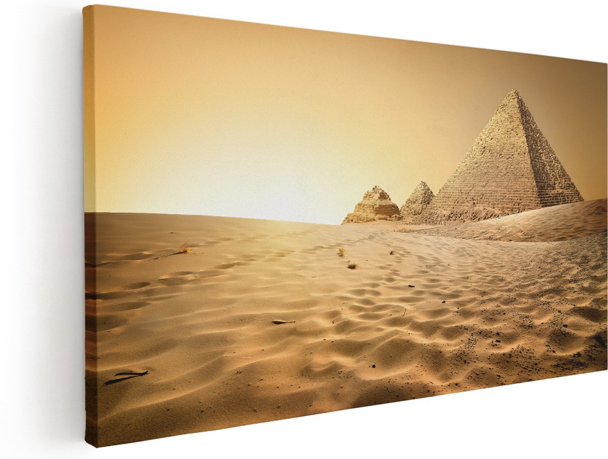 Artaza Canvas Schilderij Egyptische Piramides - Egypte - 160x80 cm - Groot - Wanddecoratie Woonkamer - Schilderijen - Muurdecoratie