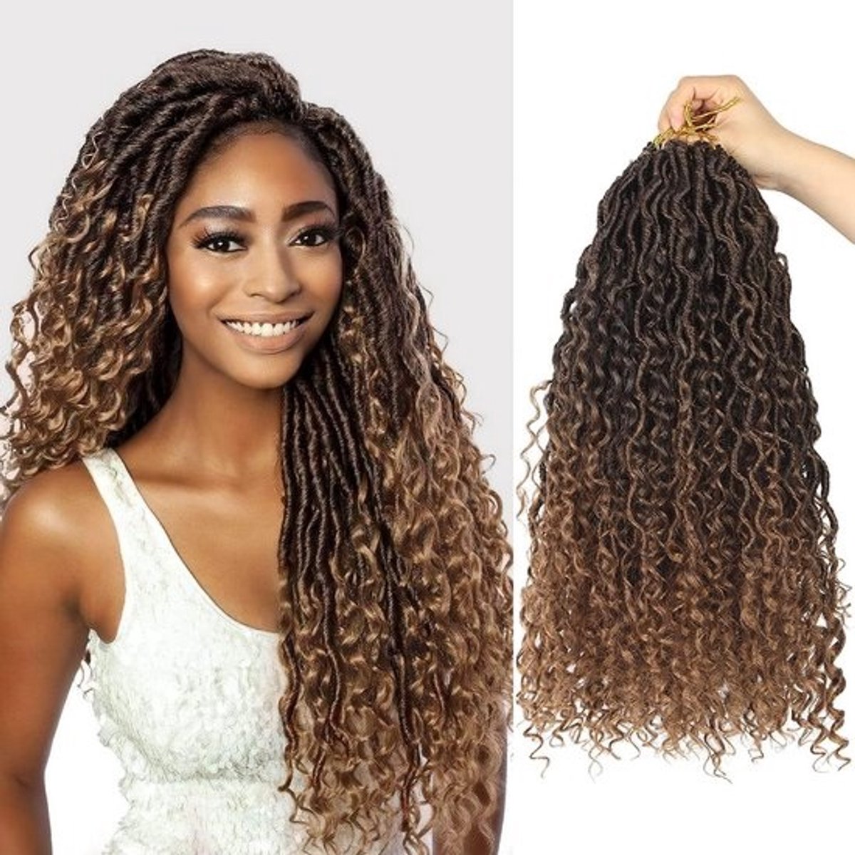 Synthetisch Goddess Locs Vlechten Haar 18 Inch Diepe Golf Pre-Looped Haarextensions
