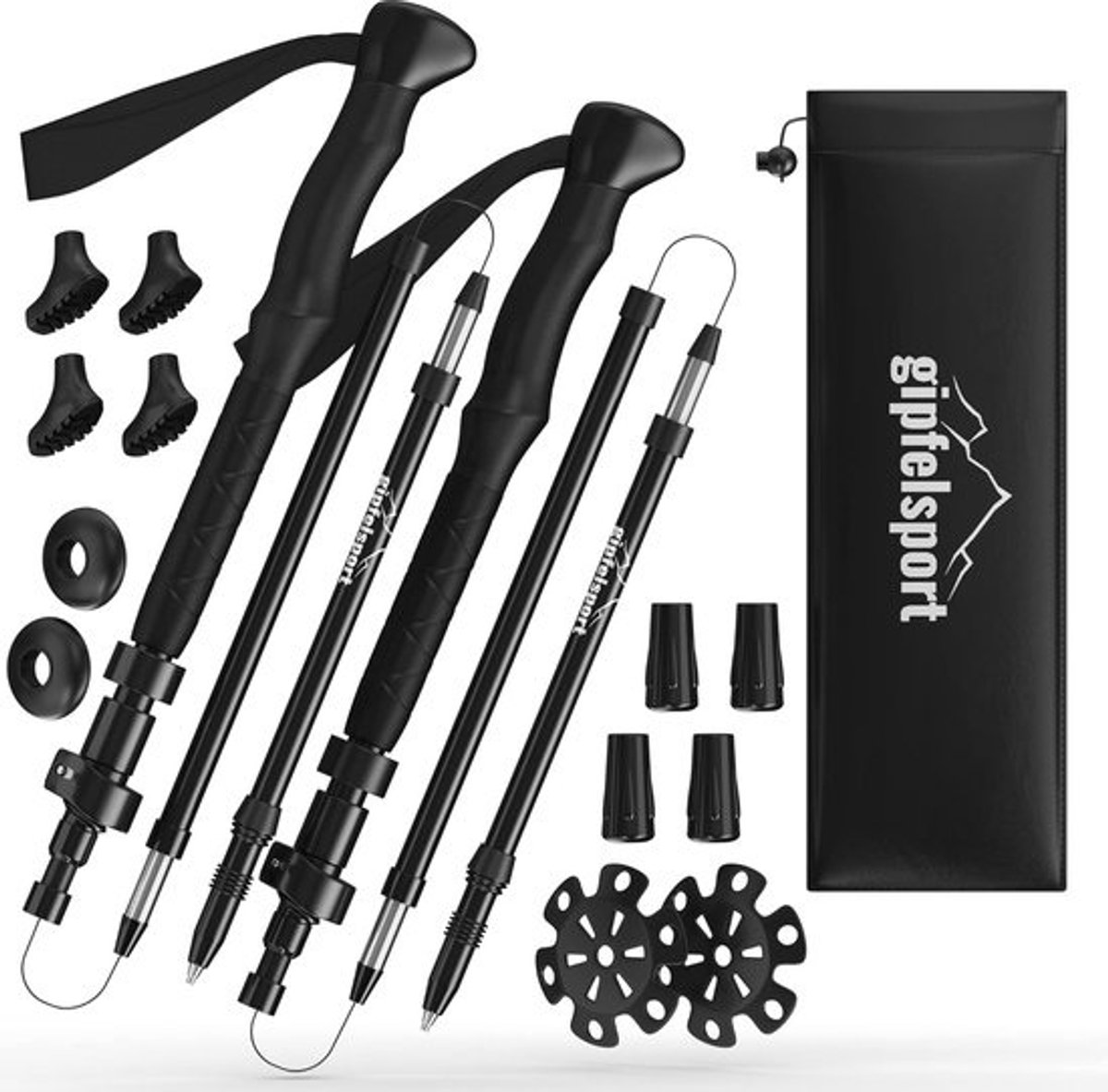 Opvouwbare wandelstokken - Trekkingstokken set - Stabiliteit op pad - Inclusief opbergtas - Verstelbaar 40-135cm - Carbon
