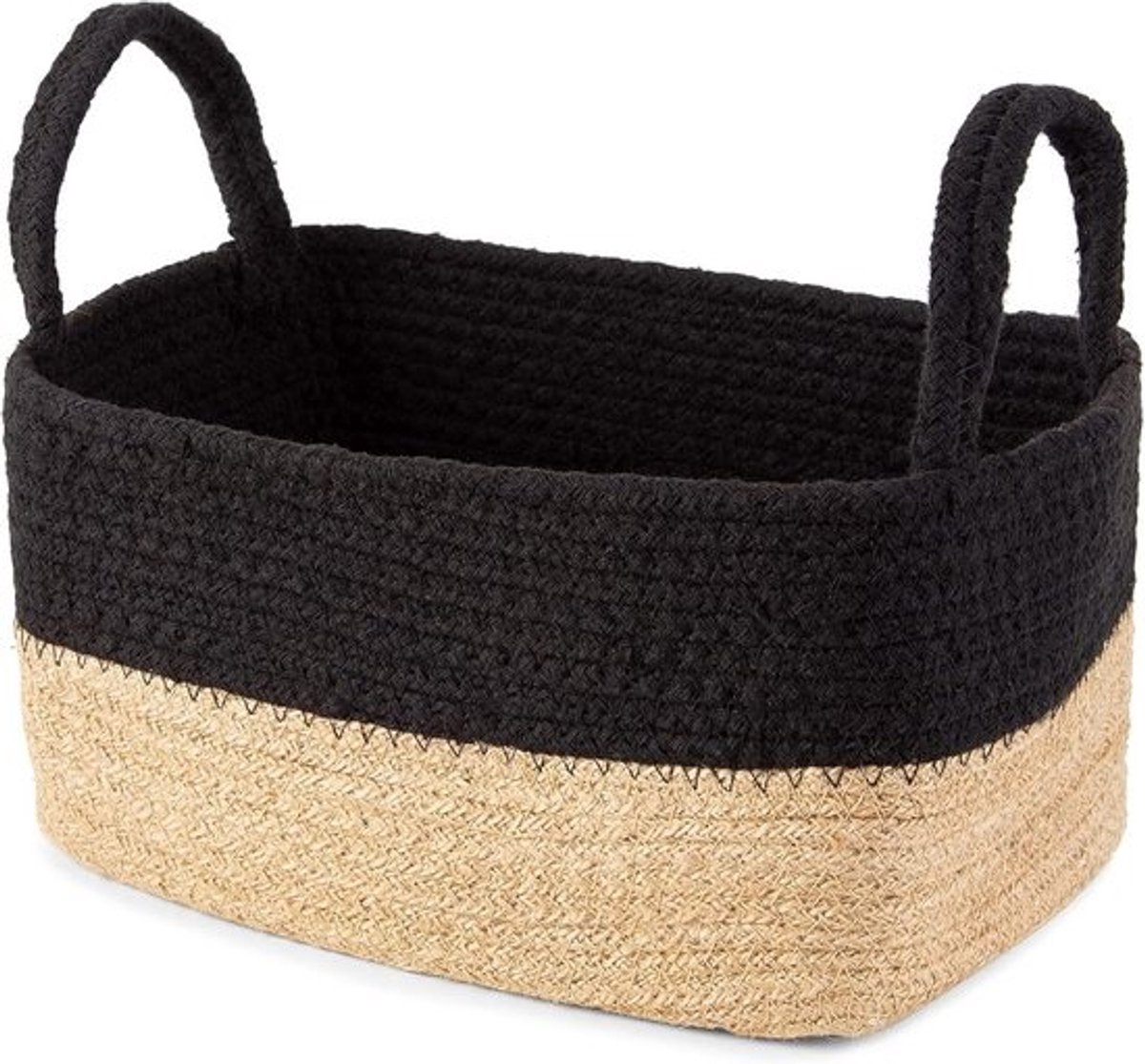 Kleine Jute Opbergmand met Handvatten - Bruin/Zwart - 24x15x12 cm