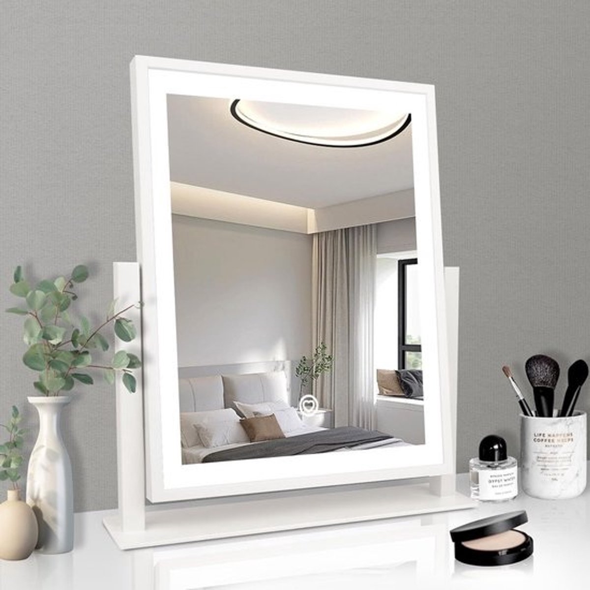 Verlichte Hollywood Make-up Spiegel met Dimbaar Licht en Rotatie