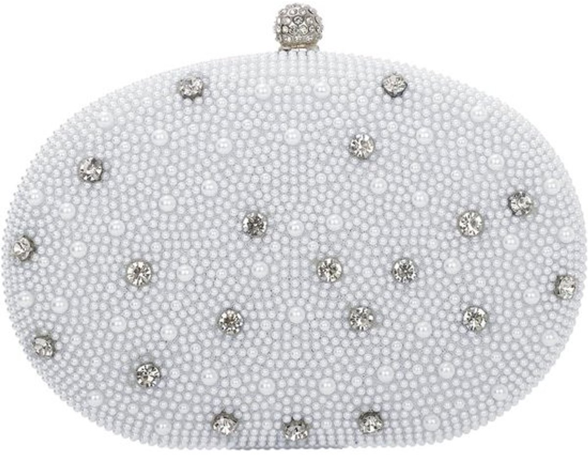 Elegante Witte Parel Clutch Tas voor Dames - Avondtas voor Feest en Gala