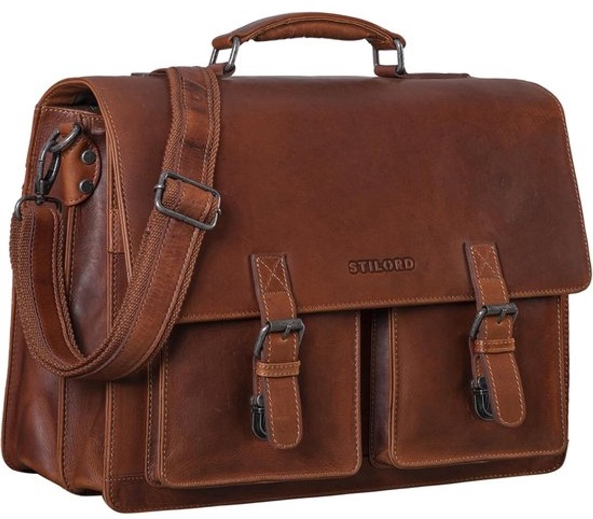 Leren Aktetas Heren Vintage Grote Schoudertas voor 15.6 Inch Laptop en A4 Documenten met Trolleyfunctie