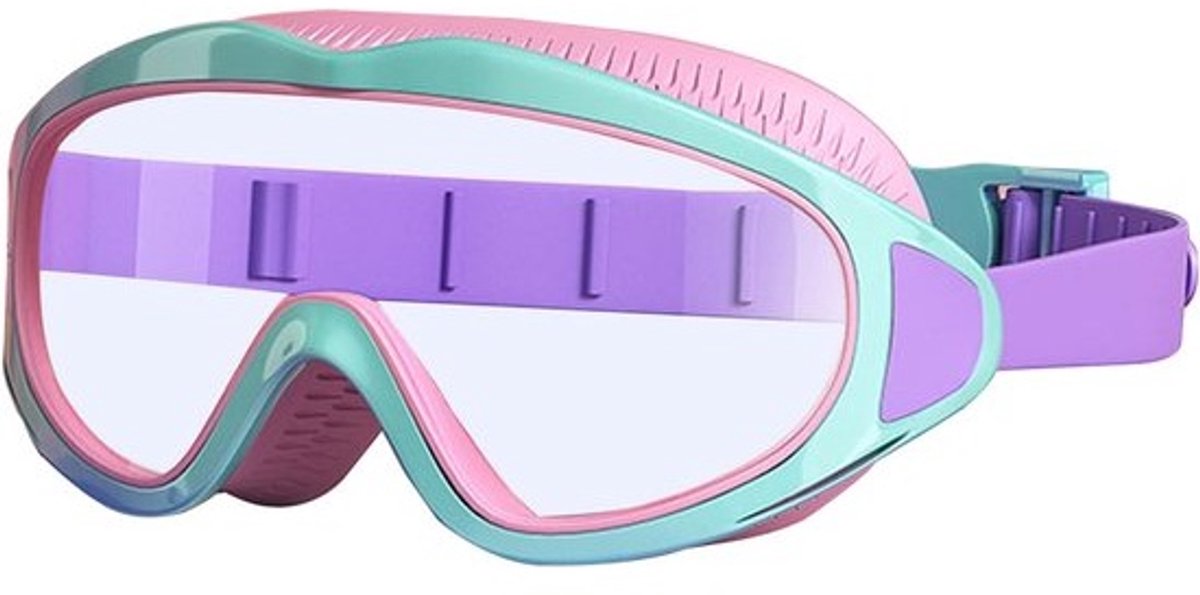 Thijox - Zwembril voor Kinderen 4-12 Jaar - Grote Lens, Anti-condens, Waterdicht, Comfortabel, Silicone Armband, Verstelbare Riem, Roze/Groen of Blauw