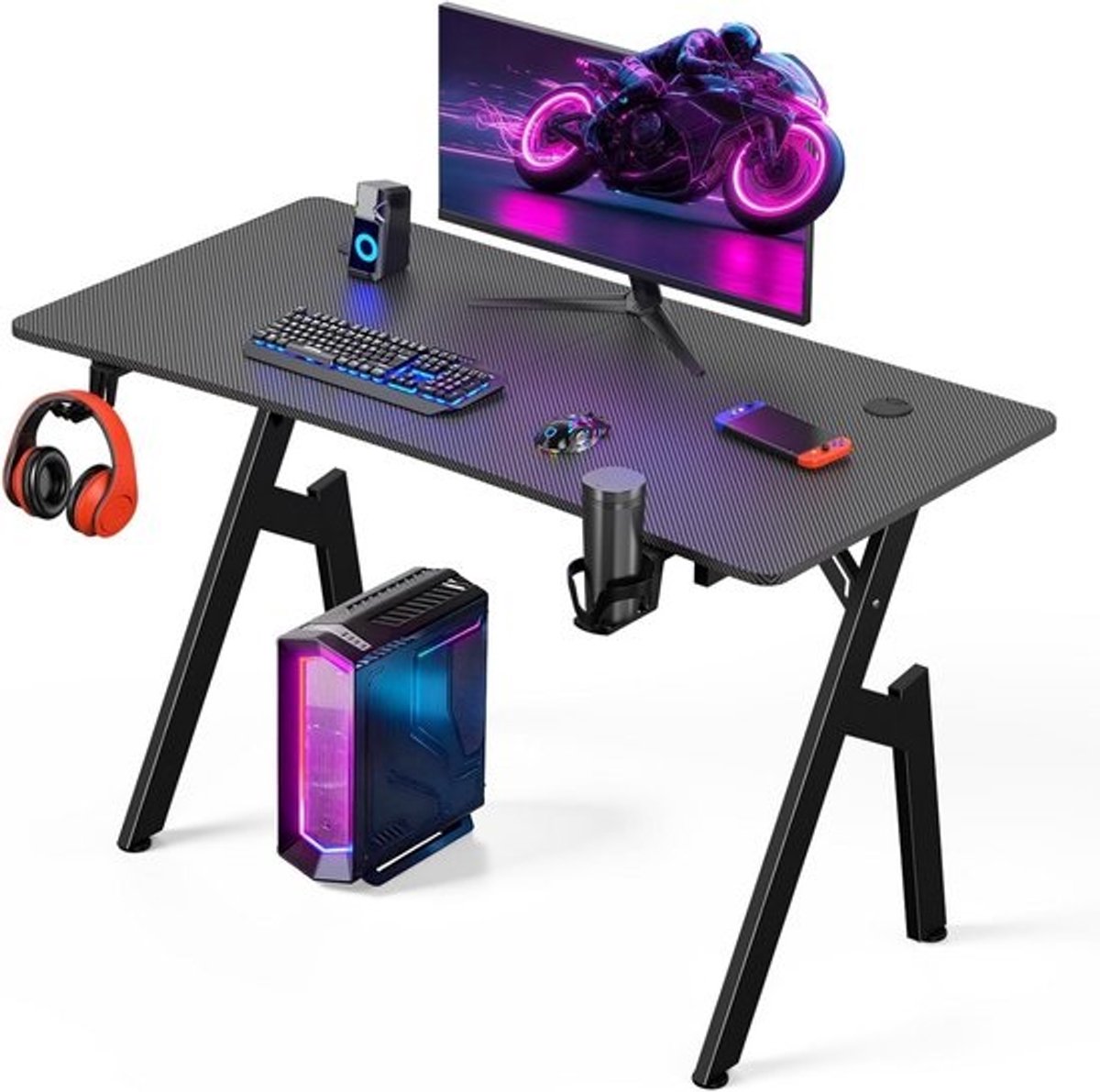 Gaming Bureau 120x60 cm - Stevige Computertafel met Opbergmogelijkheden, Geschikt voor Thuiswerken en Gaming