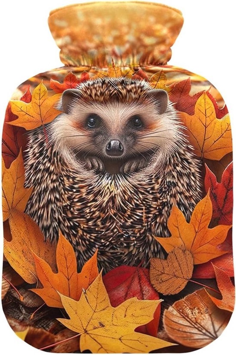 Warmwaterkruik 2 liter met fluwelen hoes, afneembaar, voor warm en koud kompres – herkenbaar met Autumn Leaves-design