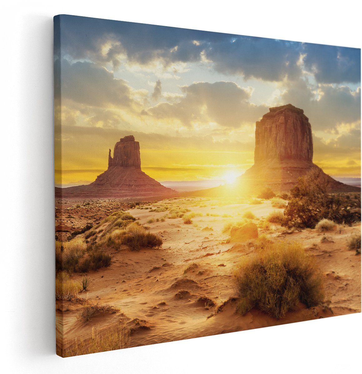 Artaza Canvas Schilderij Zonsondergang In Woestijn Monument Valley - 150x120 cm - Groot - Wanddecoratie Woonkamer - Schilderijen - Muurdecoratie