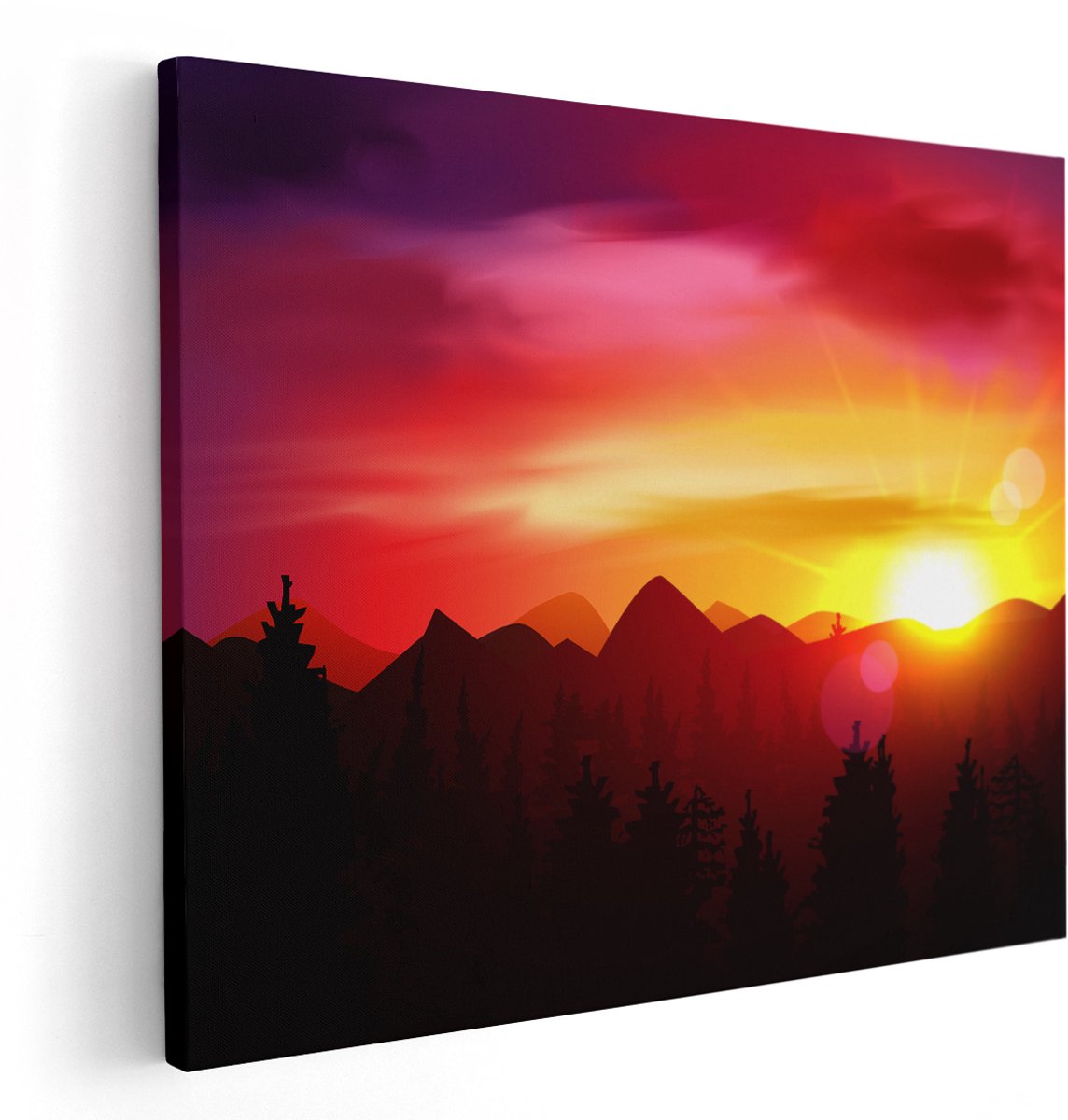 Artaza Canvas Schilderij Zonsondergang In De Bergen - Abstract - 150x120 cm - Groot - Wanddecoratie Woonkamer - Schilderijen - Muurdecoratie