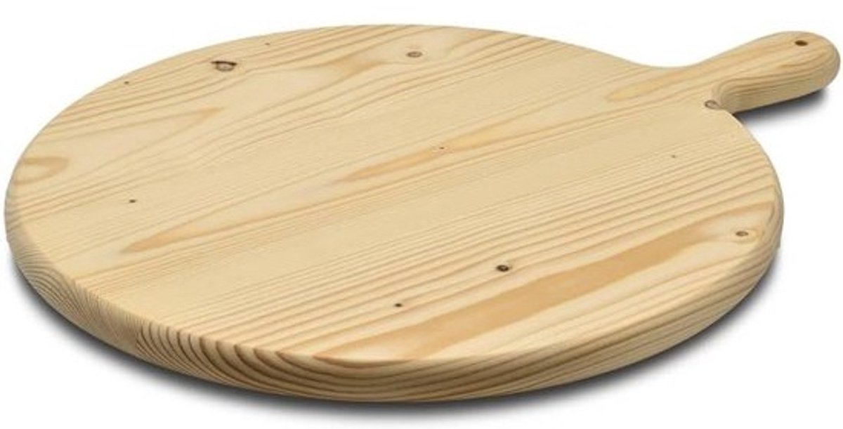 Houten pizza plank - Snijplank met handvat - Eten serveren - Professionele dikte - Ø 45 cm - Houtkleur