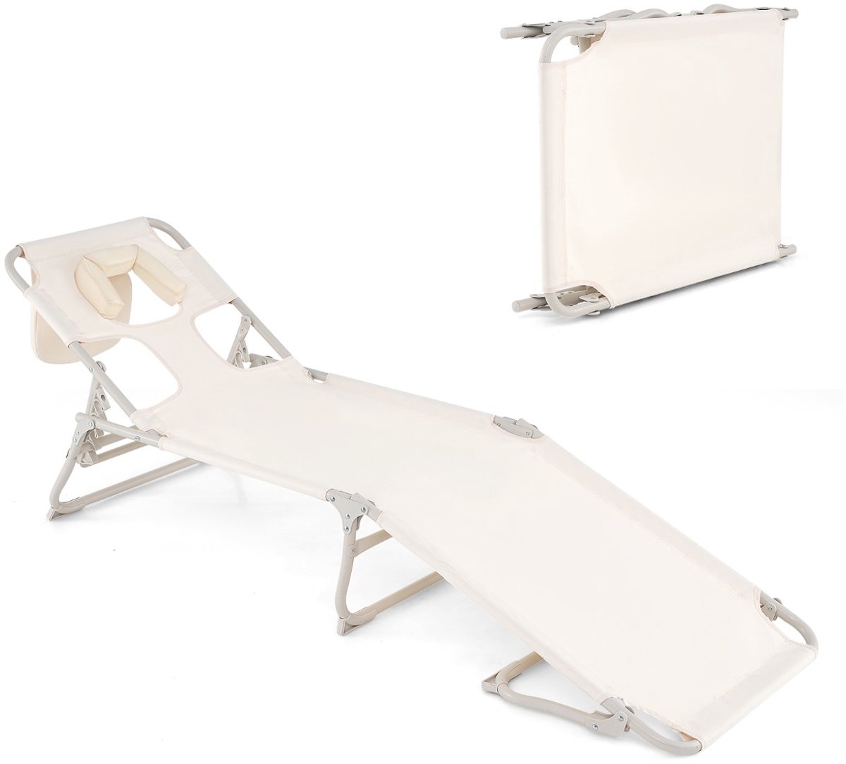 SureDeal® - Ligbed - Ligstoel - Gezichts - Armgaten Opvouwbare Strandligstoel - Verstelbare Rugleuning - .x178x. cm - Beige