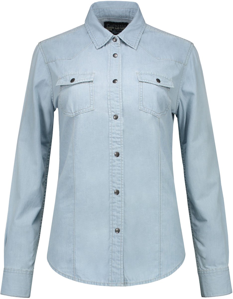 Lemon & Soda denim blouse voor dames in de kleur light blue denim in de maat XXL