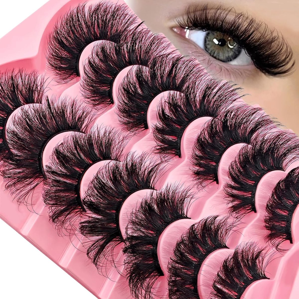 7 Paar Valse 3D Wimpers, Kat-Oog Stijl, Fluffy Volume, Krullend, Herbruikbaar en Handgemaakt voor een Natuurlijke Look