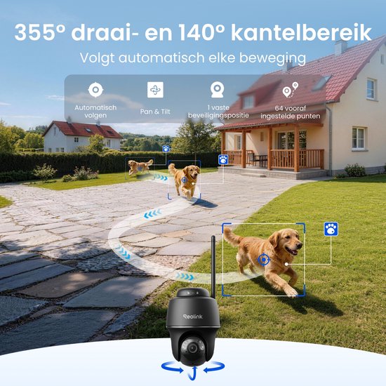 Reolink Argus PT Ultra, Eerste 4K Batterij Beveiligingscamera‘s Draadloos Buiten, 360° Pan Tilt Auto-Tracking, 8MP Kleuren Nachtzicht, 2.4/5 GHz Wi-Fi 6, Geen Abonnementen, Home Hub Compatibel, Zwart van Merkloos — afbeelding 2