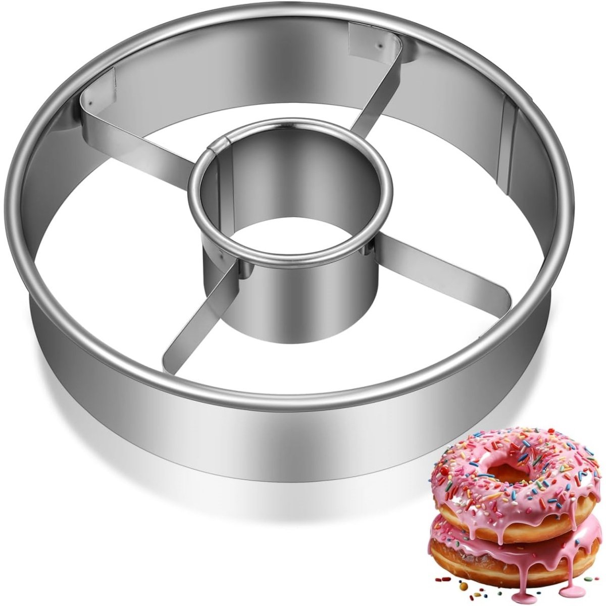 longziming - Donutvorm - Donutsnijder - Bakvorm - Twee-in-Één Snijden - Gemakkelijk Ontmolden - Roestvrij Staal - Levensmiddelenveilig - Veelzijdig Gebruik - 1 Stuk
