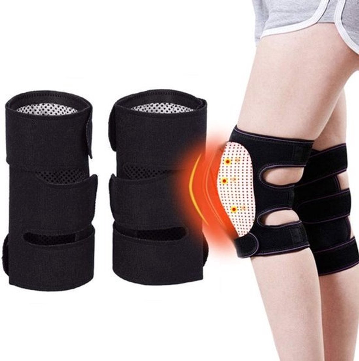 Verwarmde Kniebrace - Zelfverwarmende Beschermers - Pijnverlichting Ondersteuning - Magnetische Therapie - Hoogte 22cm - Zwart