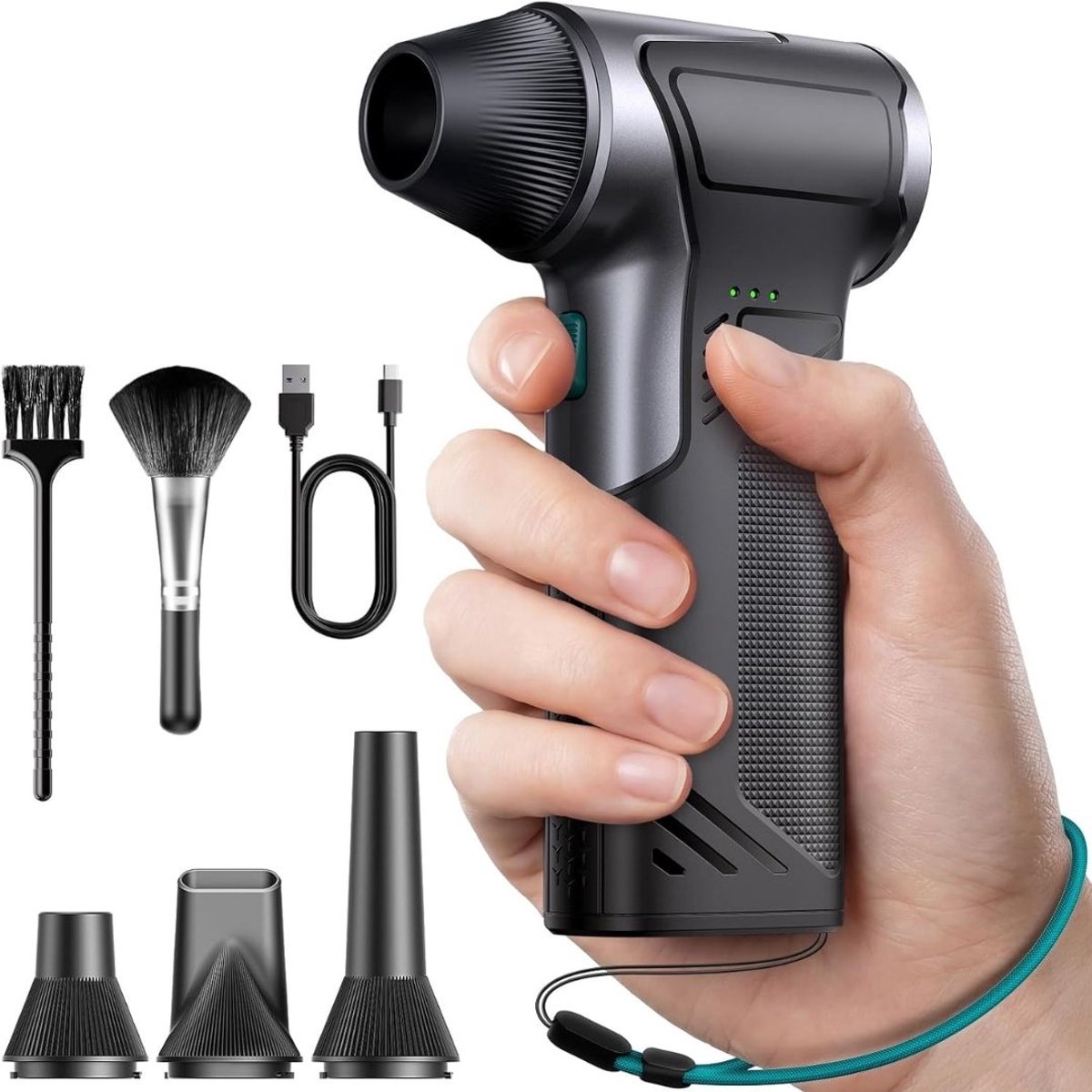 TYR® Air Duster - Instelbare Miniventilator - Elektrische Stofblazer - Zwart - 5cm x 5cm x 13cm