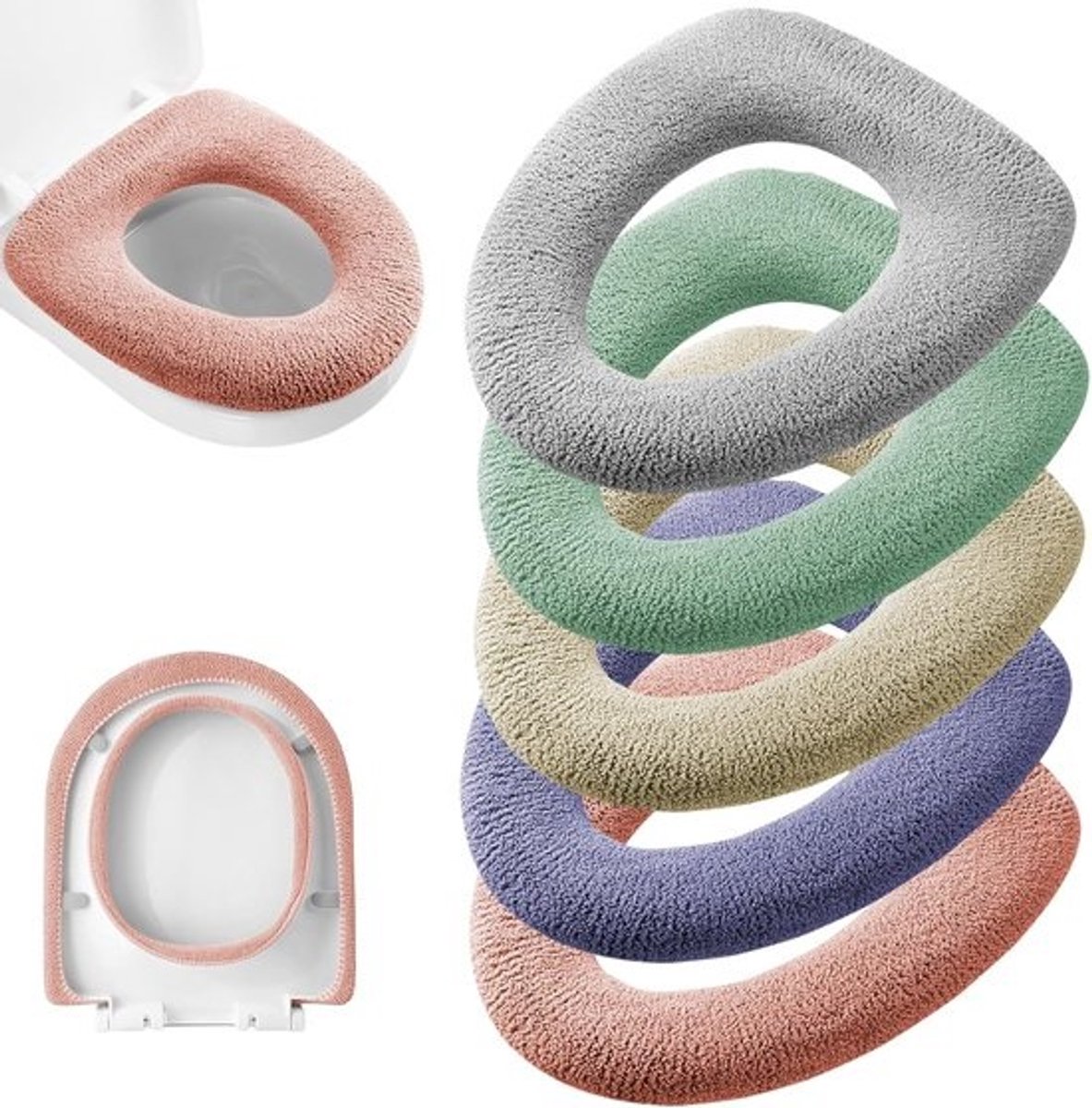 Toiletzitting Covers - Zachte Warmers - Comfortabel Toiletbezoek - Hoge Rekbaarheid - Langwerpig D-Vorm - 5 Kleuren Pakket