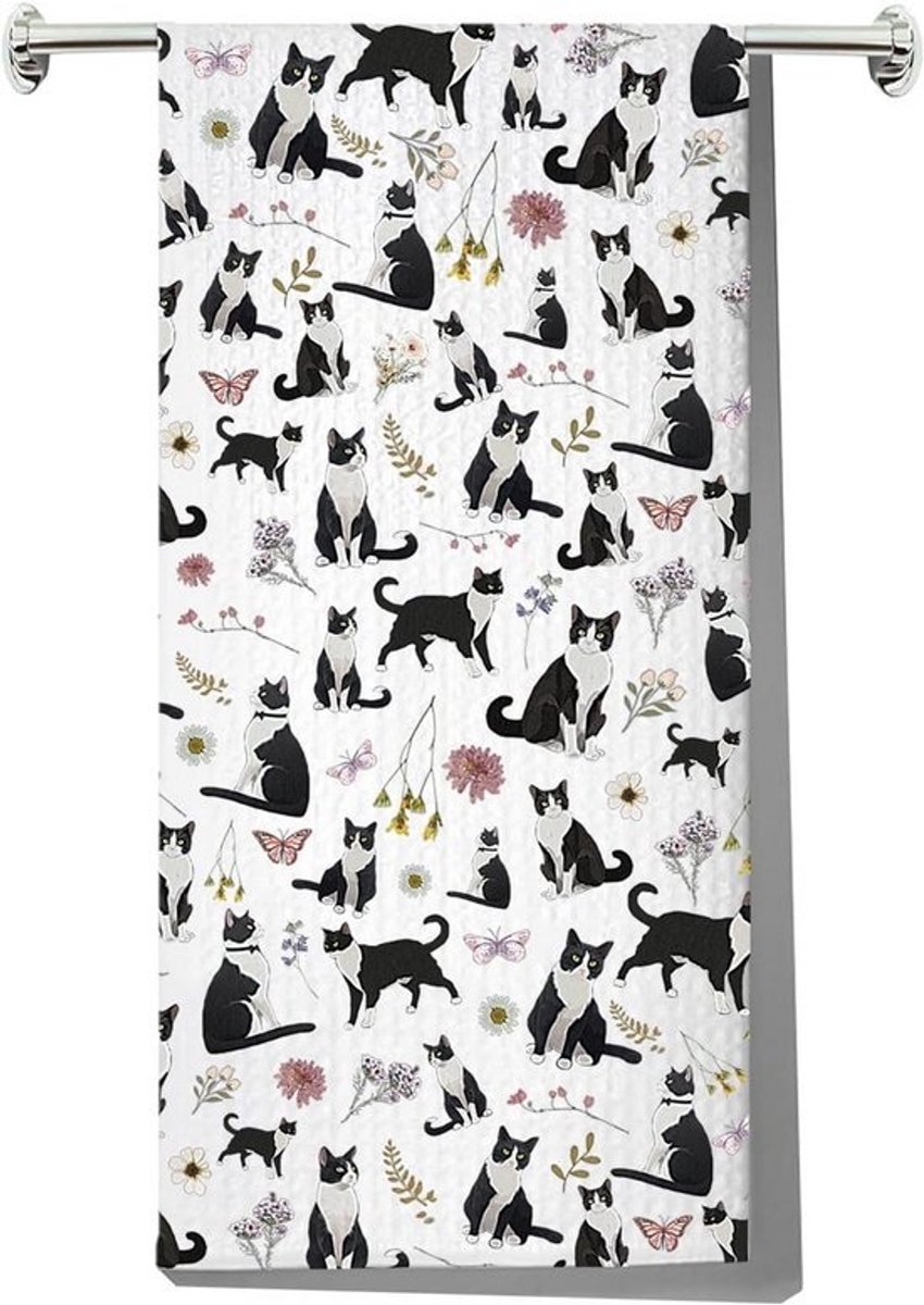 Keukentextiel Set Katoen - Schattige Zwart-Witte Katten Design