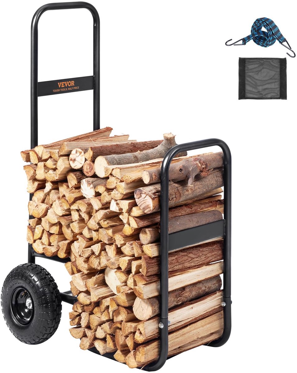 VEVOR Brandhout Log Cart, 250 Lb Draagvermogen, Outdoor en Indoor Hout Rack Opslag Mover met Pneumatische Rubberen - ShopVlot