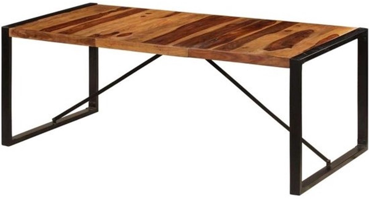 Eettafel Massief Hout - Keukentafel Eetkamertafel - Samen Eten - Natuurlijke Houtnerf - 200x100x75 cm - Zwart