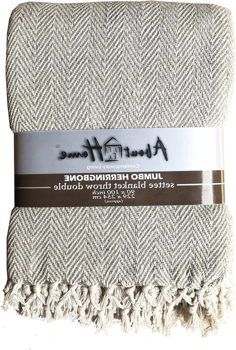 Katoenen Plaid - Sjaal Bank - Bank Beschermen - Visgraat Patroon - 228x254 cm - Beige