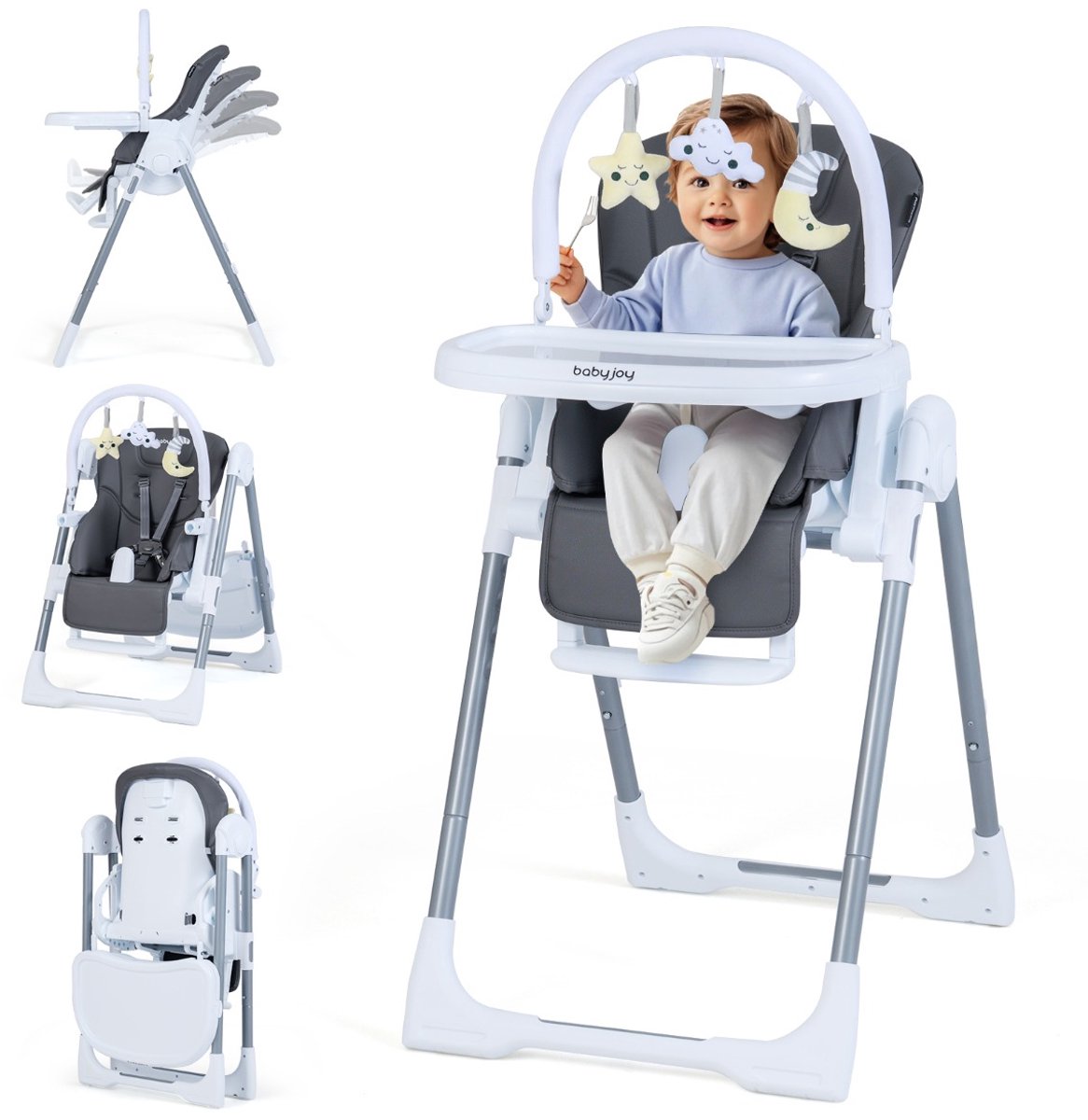 SureDeal® - Hoge kinderstoel - Baby Hoogte Verstelbare - 72x54x90,5 cm - Grijs
