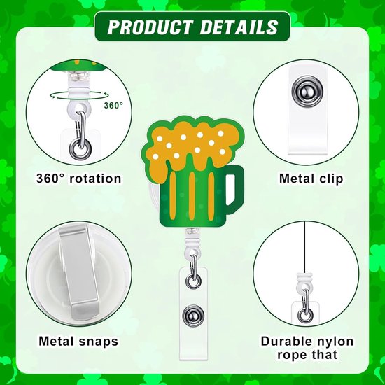 8 Stuks St. Patrick's Day Nurse Badge Reel - Acryl Retractable ID Kaart Houder voor Verpleegkundigen en Artsen — afbeelding 2