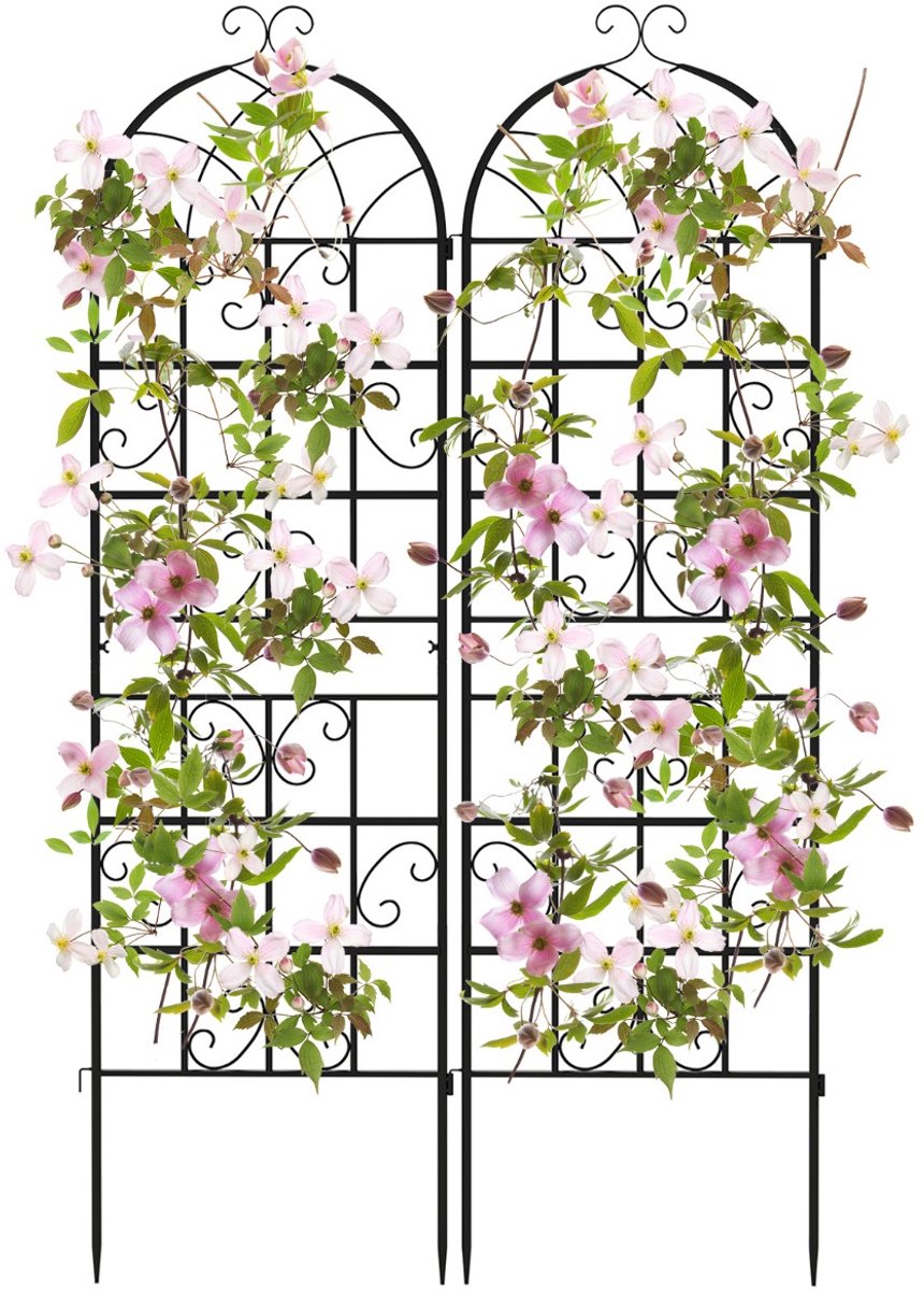SureDeal® - Tuindecoratie - 2-delige Metalen Klimrooster - 180x50 cm - Donkerbruin