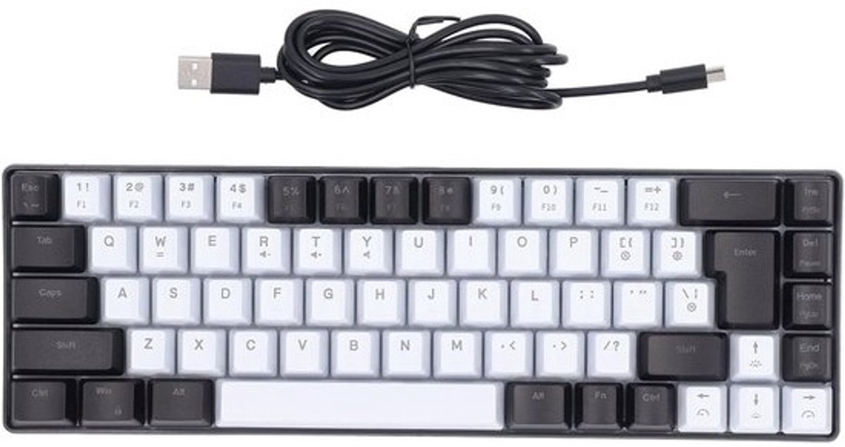 Gaming Toetsenbord - Compact Toetsenbord - Snel Typen - RGB Verlichting - 68 Toetsen - Zwart Wit