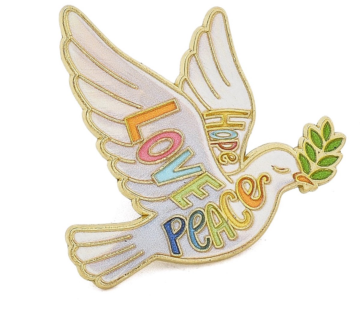 Pin - vredes duif - hope - love - peace - bevrijdingsdag - 5 mei - liefde - trouwen - cadeau - broche - kledingspeld