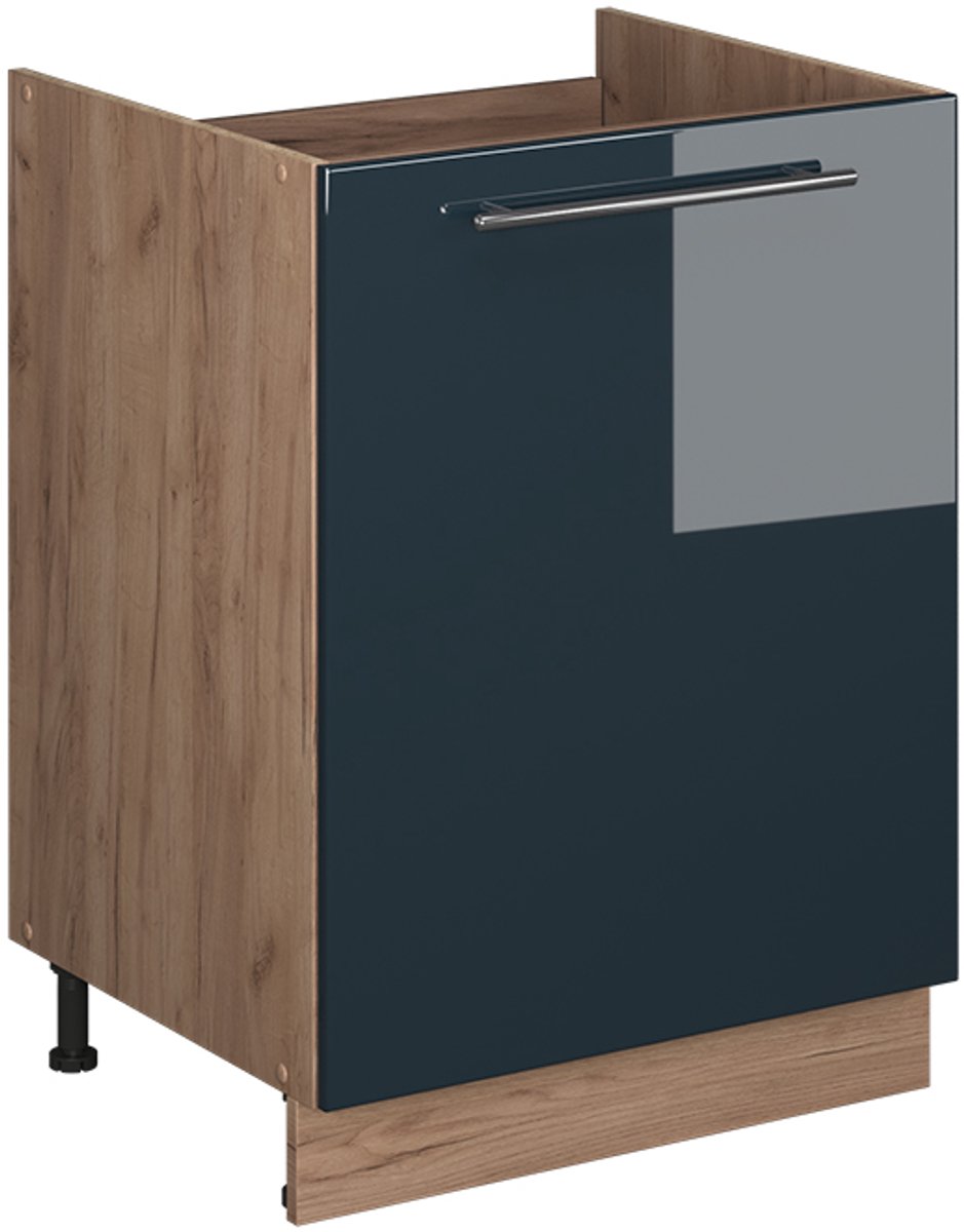 Vicco Wastafelkast Fame-Line, Donkerblauw hoogglans/Goudkleurig Eiken, 60 cm