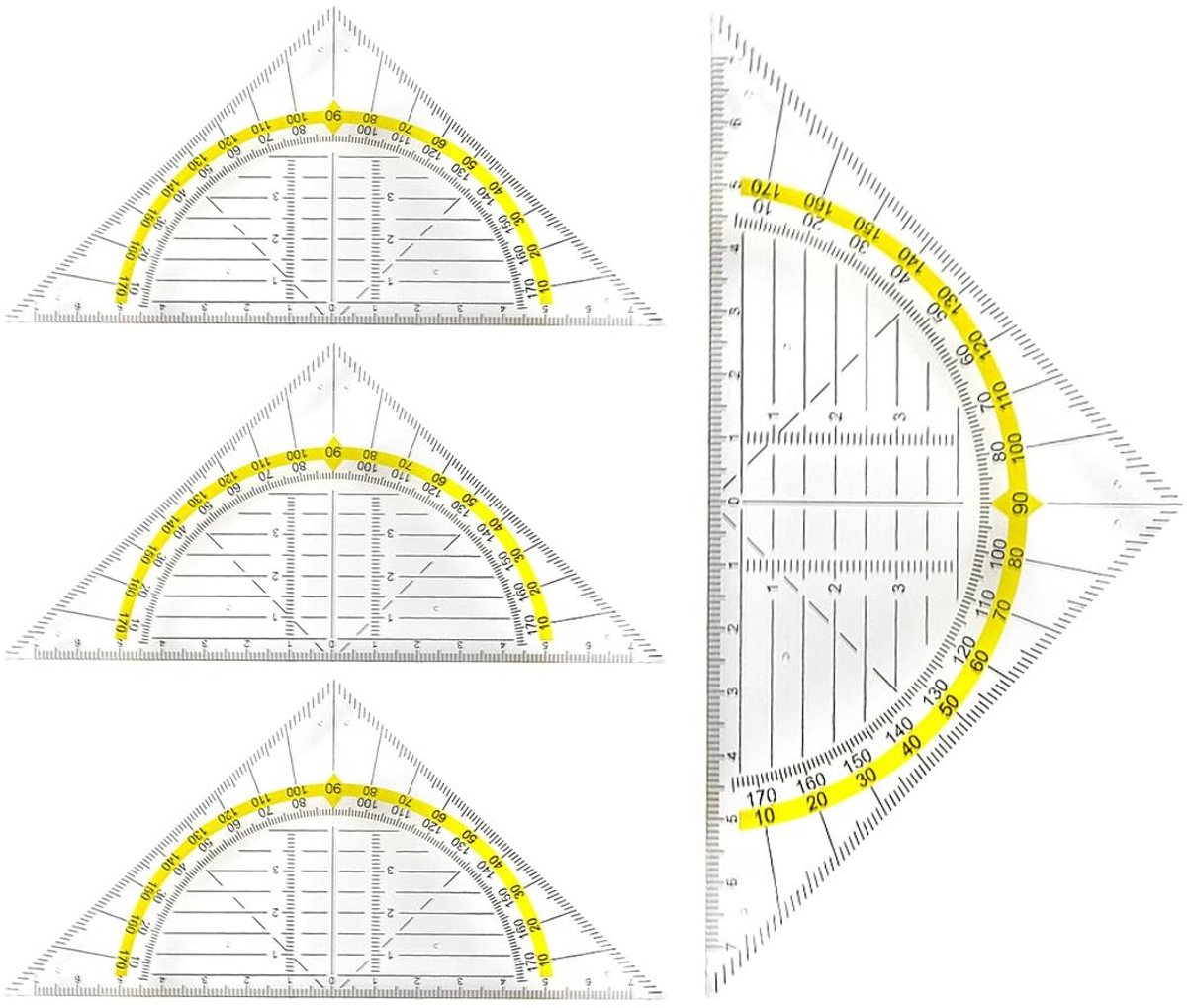 Dailygoods- Driehoekliniaal 16 cm - Gelijkbenige Driehoek - Multifunctionele Liniaal - Perforatie voor Ringmap - Transparant Kunststof - Voor School/Studie - Meetlat