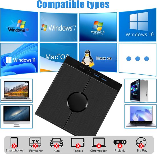 Externe cd-dvd-drive, USB 3.0 Type-C draagbare cd-dvd-brander +/-RW, extern, met USB/SD/TF-kaartlezer, draagbaar geschikt voor pc, laptop, desktop, MacBook, Win11/10/8/7/XP, Linux, Mac OS, Vista — afbeelding 3