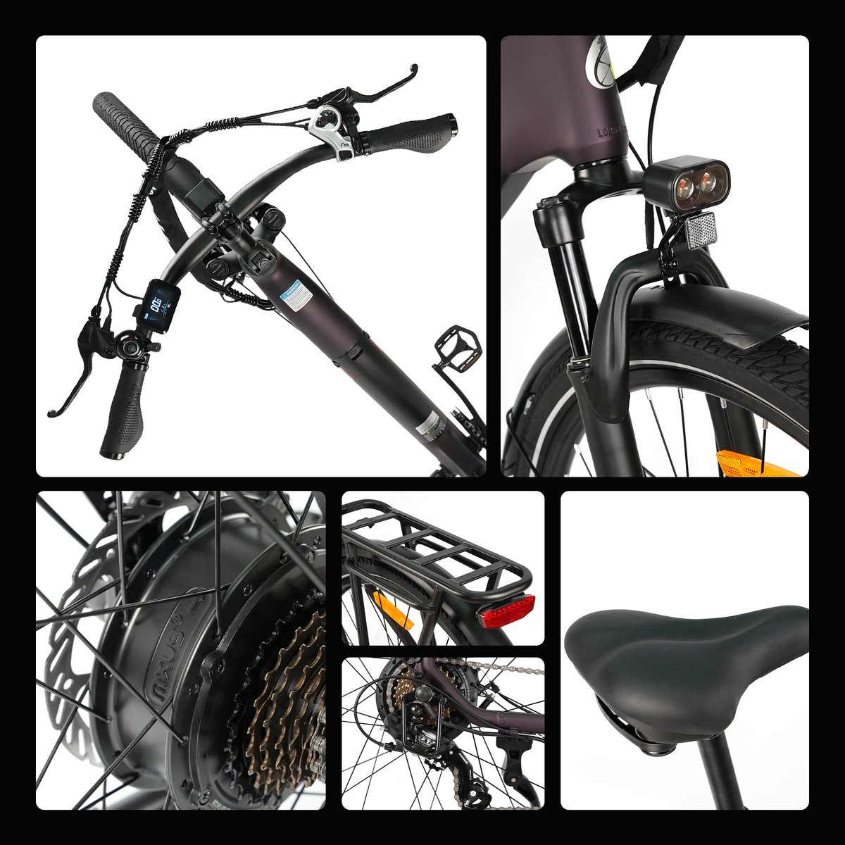 TTGO C3 Elektrische Fiets - 28 Inch E-Bike Stadsfiets - Tot 120 km Actieradius - 648Wh Accu met Hoge Capaciteit - Schijfremmen - Shimano 7 Versnellingen - Aluminium Frame - Maximaal Draagvermogen 125 kg - Paars – foto 4