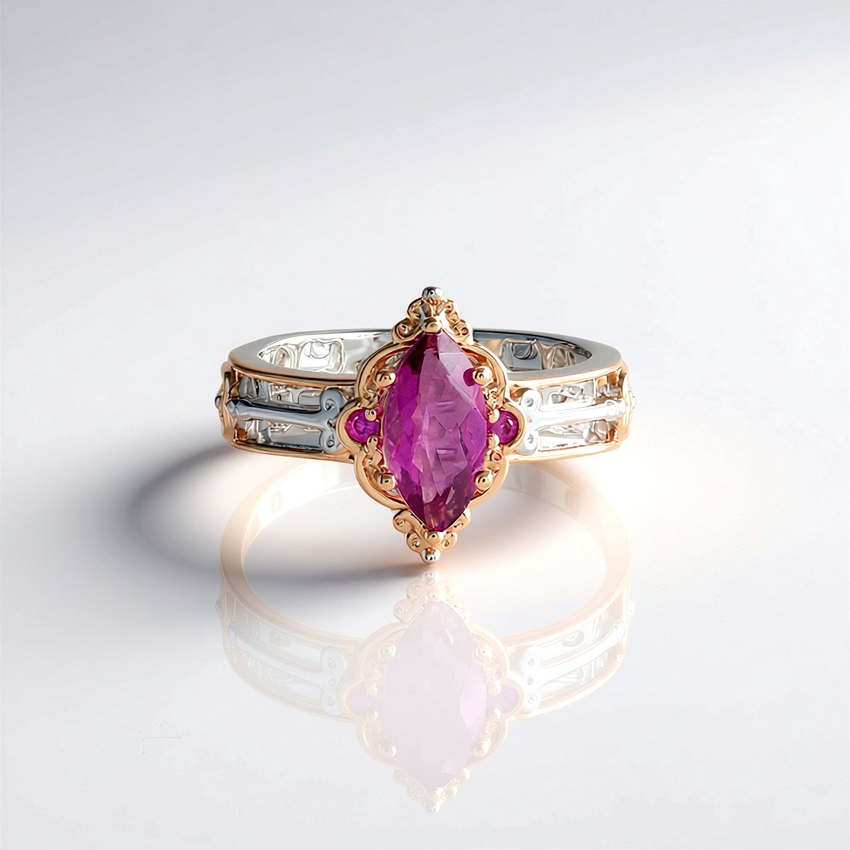 Cavill - Zilveren ring met roze fluoriet 1,26 ct & roze saffier 0,036 ct - 925 sterling zilver - marquise geslepen edelstenen ring vintage stijl