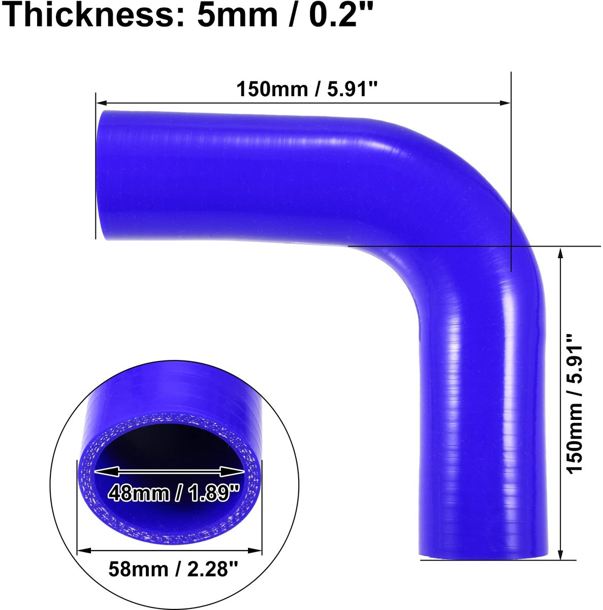 Dailygoods- Silicone Slang 90 Graden Bocht - Universeel - Auto Koppeling - Binnendiameter 48mm - Dikte 5mm - Blauw - Koelslang