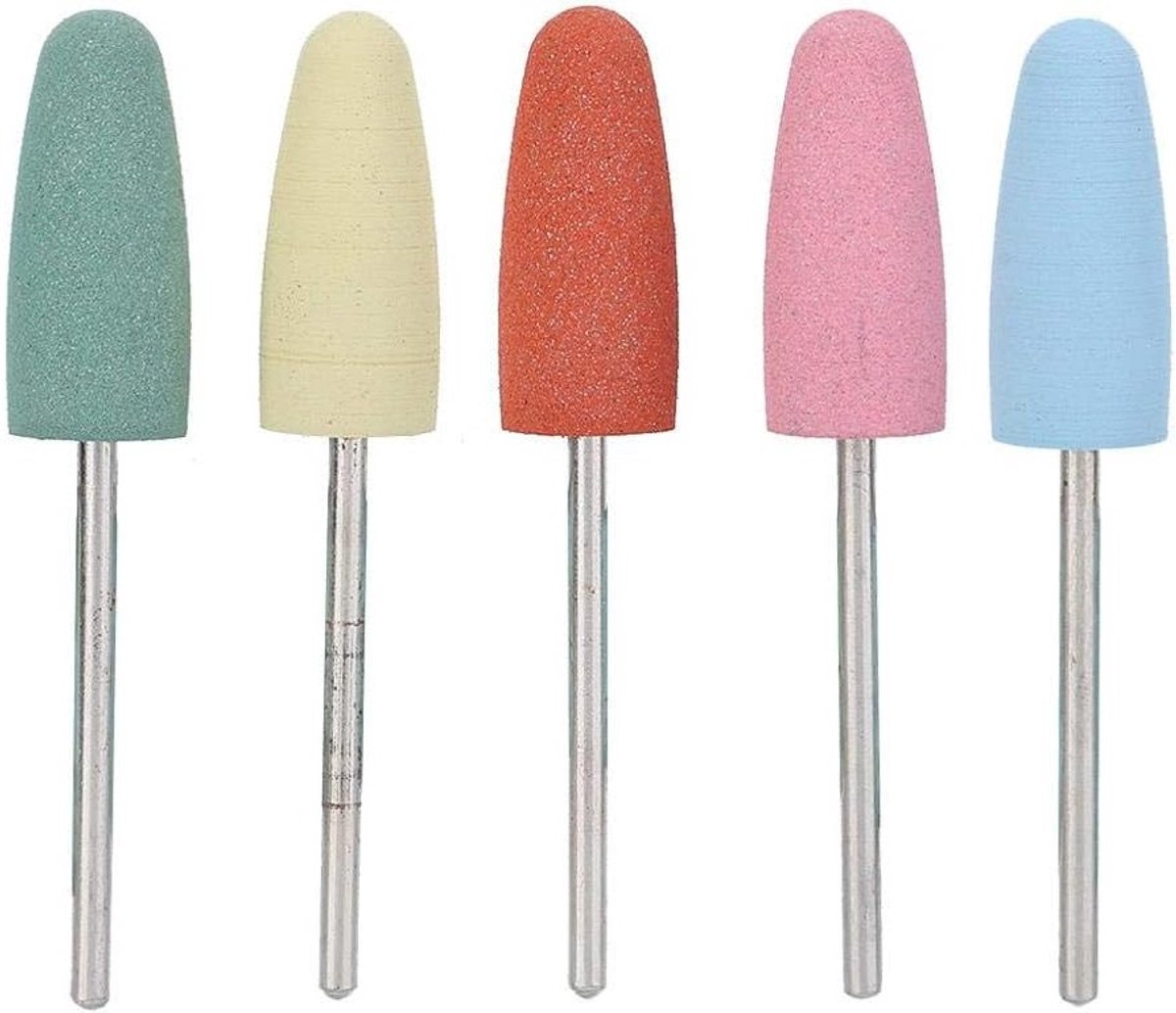 Complete Set van 5 Professionele Nagelvijl Bits voor Manicure en Pedicure, Rubber Polijstkoppen voor Elektrische Nagelboor, Perfect voor Nagelkunst en Verzorging