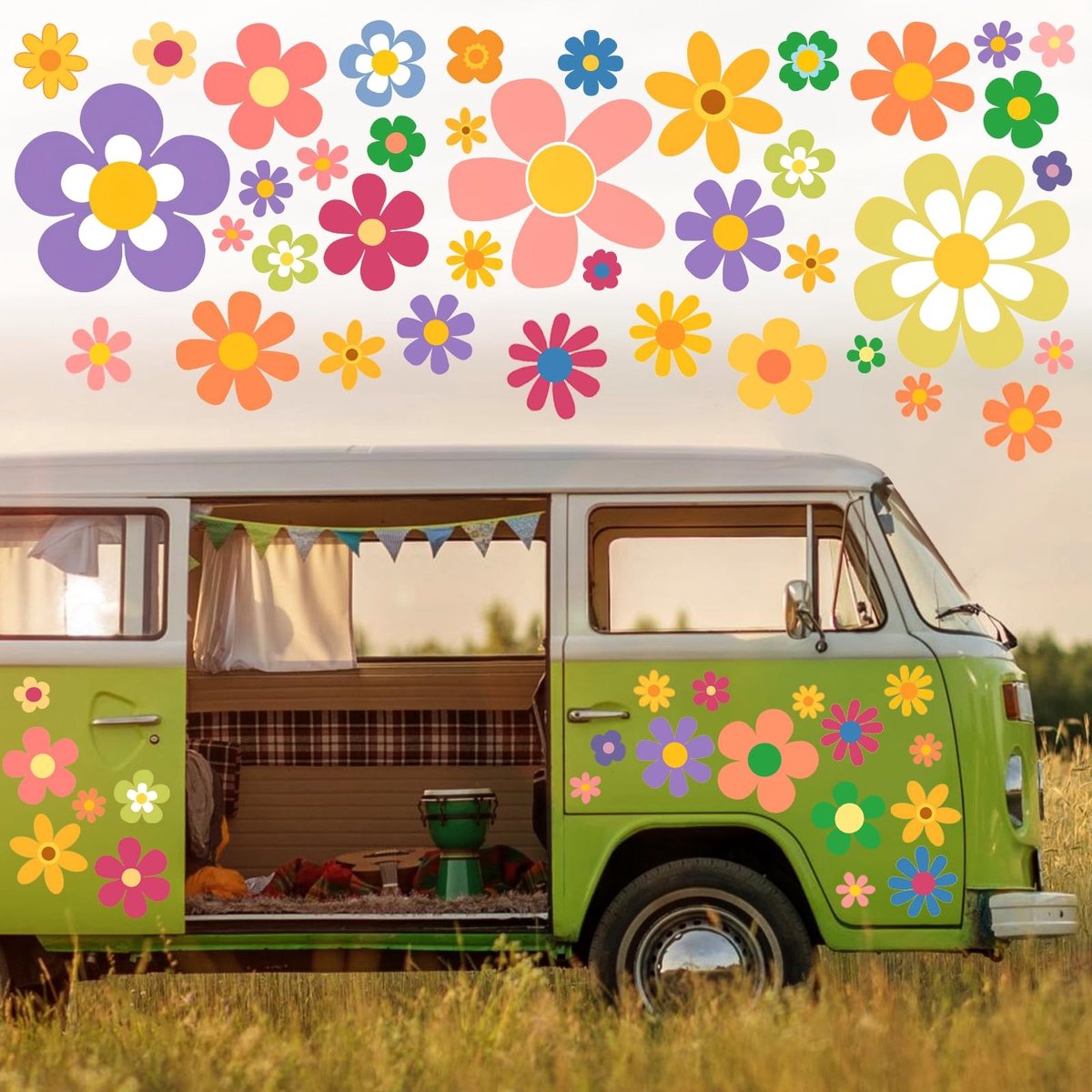 Dailygoods- Autostickers Bloemen - 88 Stuks - Auto Decoratie - Vinyl Stickers - Muurstickers - Raamstickers - Unieke Decoratie - Autodecoratie