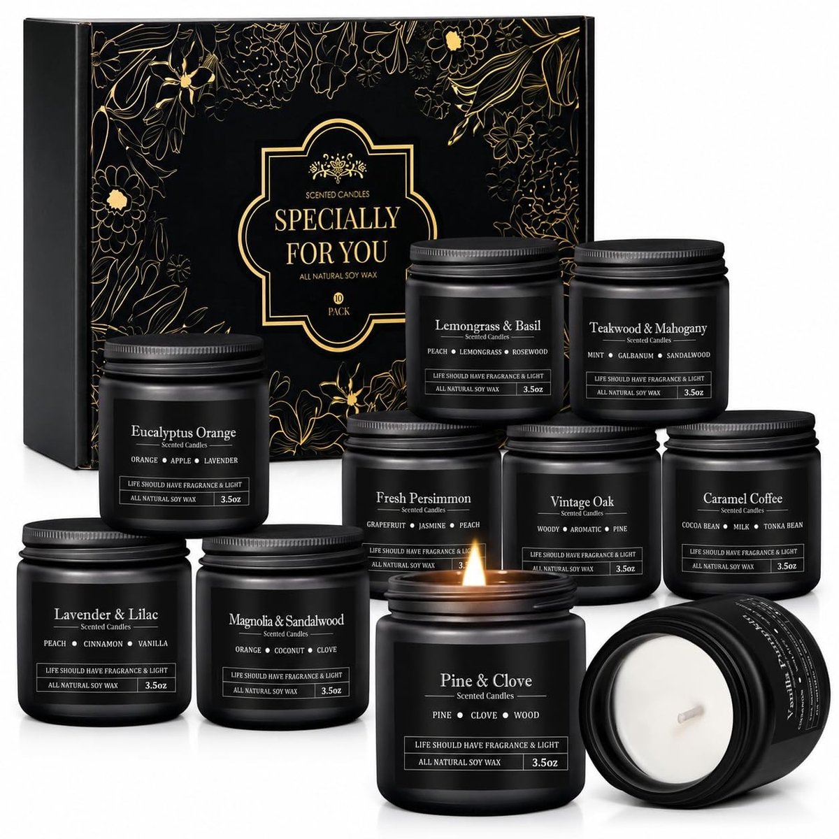 Dailygoods- Geurkaarsen Luxe Geschenkset - 10 Geuren - Sojavax - 100 g per Kaars - Lange B