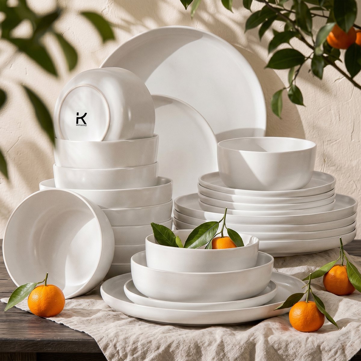 KONSIMO® VICTO - 24 delig - 6 persoons - Keramiek - Dessertbord, Diepbord, Kom, Dinerbord - Wit