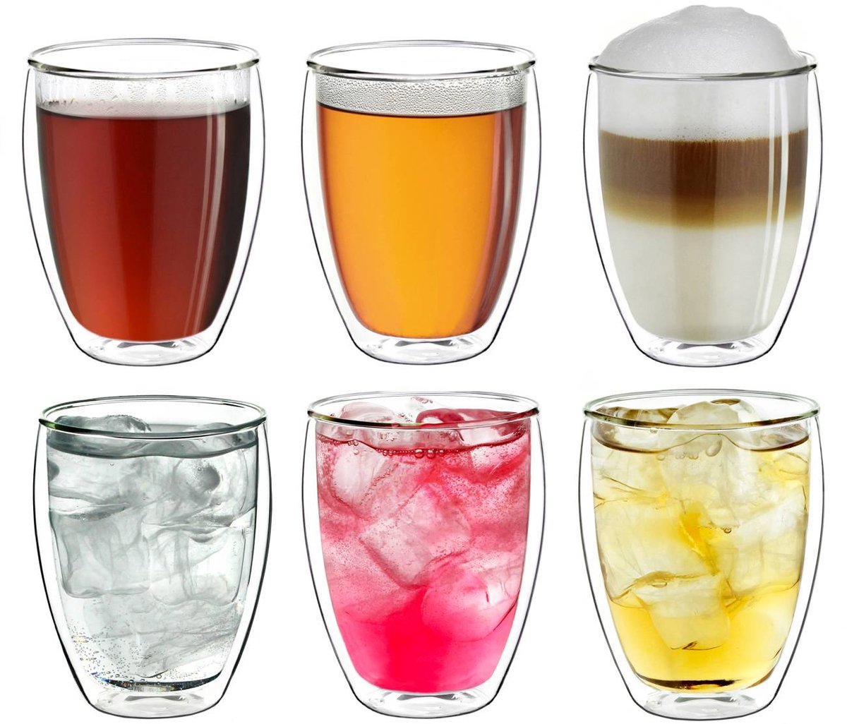 Creano dubbelwandig XXL thermoglas 400ml, extra groot hittebestendig koffieglas/theeglas/latte macchiato van borosilicaatglas, set van 6